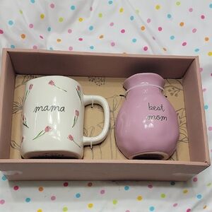 Rae Dunn Mug and Pink Vase Set